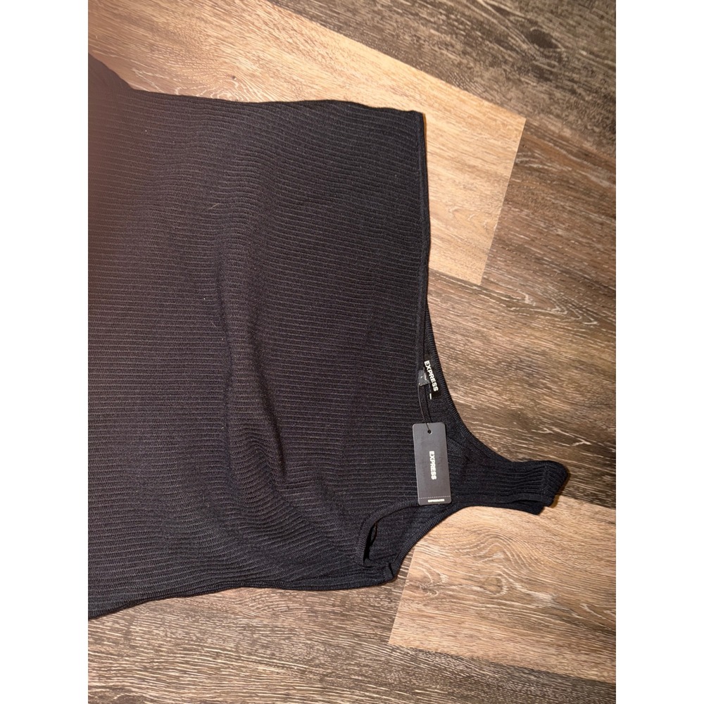 Express Womens One Shoulder Ribbed Knit Tank Top Black Asymmetrical Size L NWT